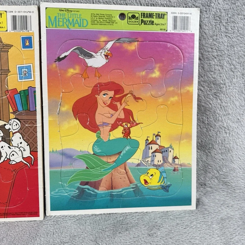 Lot of 2 Disney Frame Tray Puzzle Golden 101 Dalmatians & Little‎ Mermaid 1990s